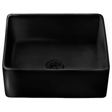 Ruvati 23-inch Fireclay Farmhouse Kitchen Laundry Utility Sink Single Bowl Glossy Black RVL2468BK